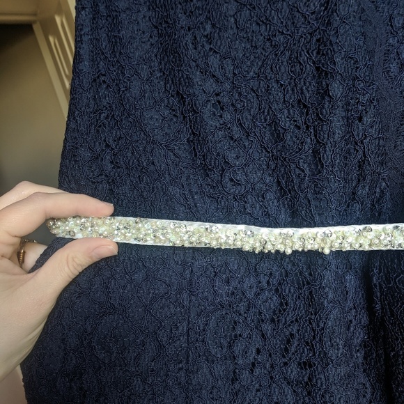 SoldAdrianna Papell 91910380 Navy Lace Cap Sleeves - Picture 6 of 7